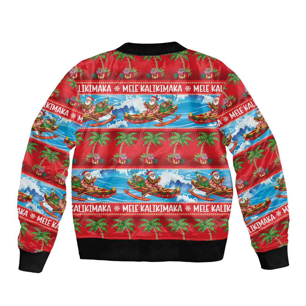 Hawaii Mele Kalikimaka Bomber Jacket Outrigger Canoe Santa Festive Palm Seamless LT14 - Polynesian Pride