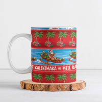 Hawaii Mele Kalikimaka Ceramic Mug Outrigger Canoe Santa Festive Palm Seamless LT14 Red - Polynesian Pride