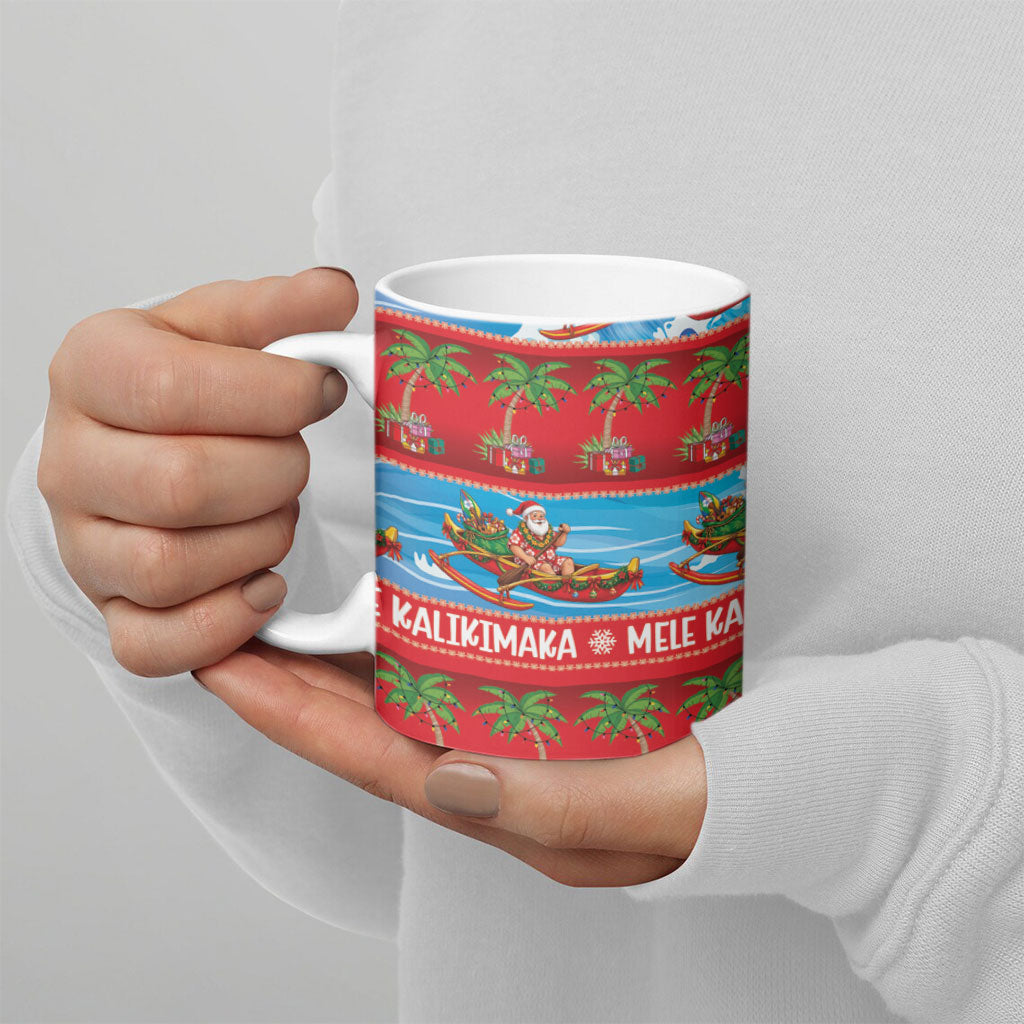 Hawaii Mele Kalikimaka Ceramic Mug Outrigger Canoe Santa Festive Palm Seamless LT14 - Polynesian Pride