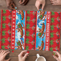 Hawaii Mele Kalikimaka Puzzle Outrigger Canoe Santa Festive Palm Seamless LT14 - Polynesian Pride