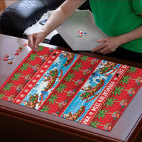 Hawaii Mele Kalikimaka Puzzle Outrigger Canoe Santa Festive Palm Seamless LT14 - Polynesian Pride