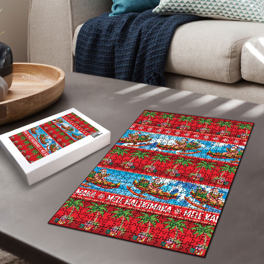 Hawaii Mele Kalikimaka Puzzle Outrigger Canoe Santa Festive Palm Seamless LT14 - Polynesian Pride