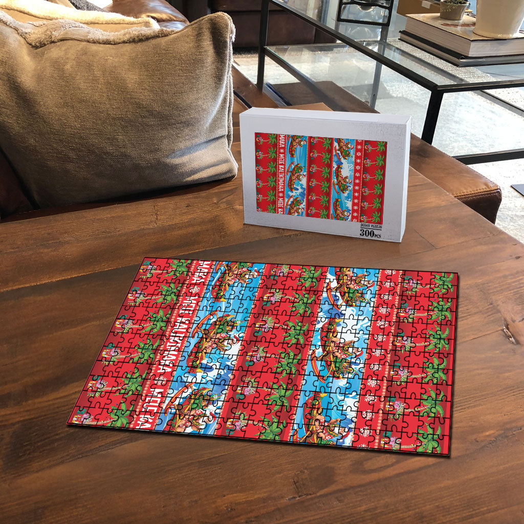 Hawaii Mele Kalikimaka Puzzle Outrigger Canoe Santa Festive Palm Seamless LT14 - Polynesian Pride
