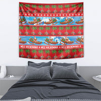 Hawaii Mele Kalikimaka Tapestry Outrigger Canoe Santa Festive Palm Seamless LT14 - Polynesian Pride