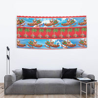 Hawaii Mele Kalikimaka Tapestry Outrigger Canoe Santa Festive Palm Seamless LT14 - Polynesian Pride