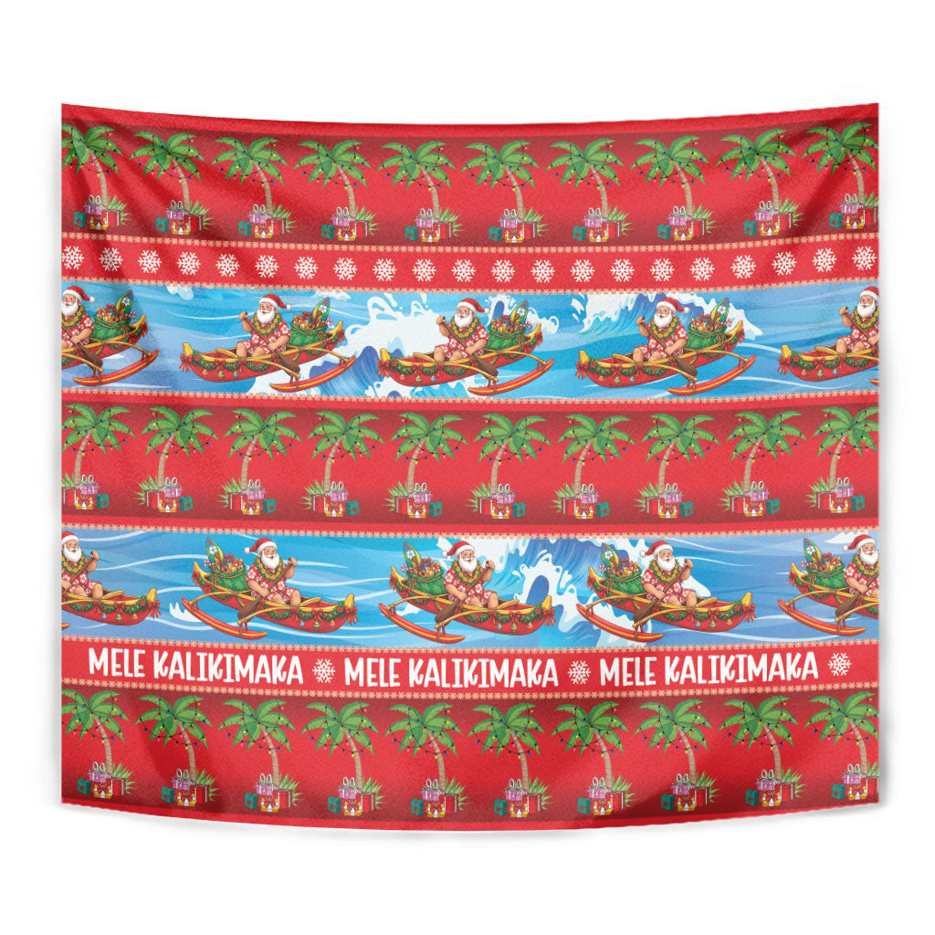 Hawaii Mele Kalikimaka Tapestry Outrigger Canoe Santa Festive Palm Seamless LT14 - Polynesian Pride
