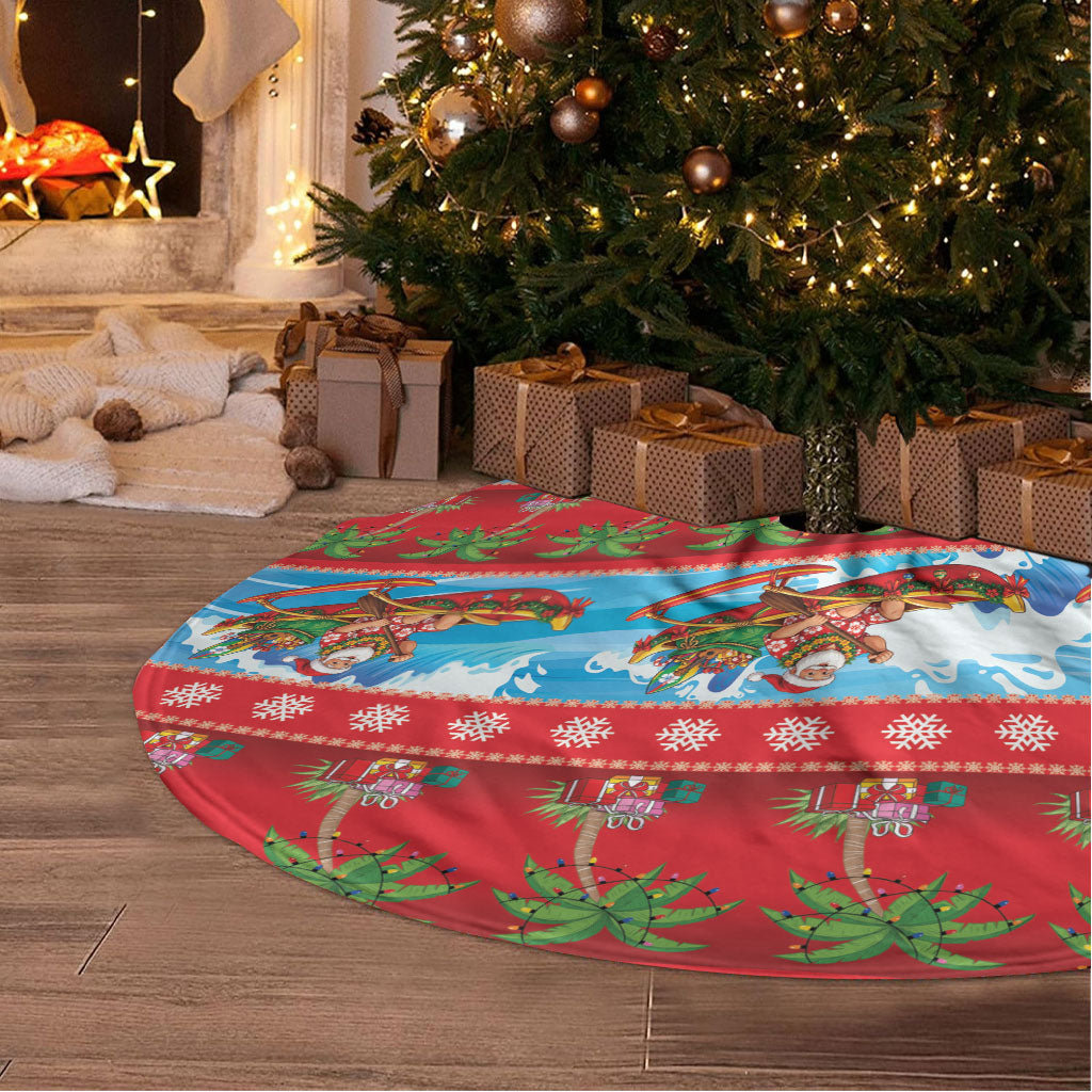 Hawaii Mele Kalikimaka Tree Skirt Outrigger Canoe Santa Festive Palm Seamless LT14 - Polynesian Pride