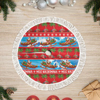 Hawaii Mele Kalikimaka Tree Skirt Outrigger Canoe Santa Festive Palm Seamless LT14 Fringed Red - Polynesian Pride