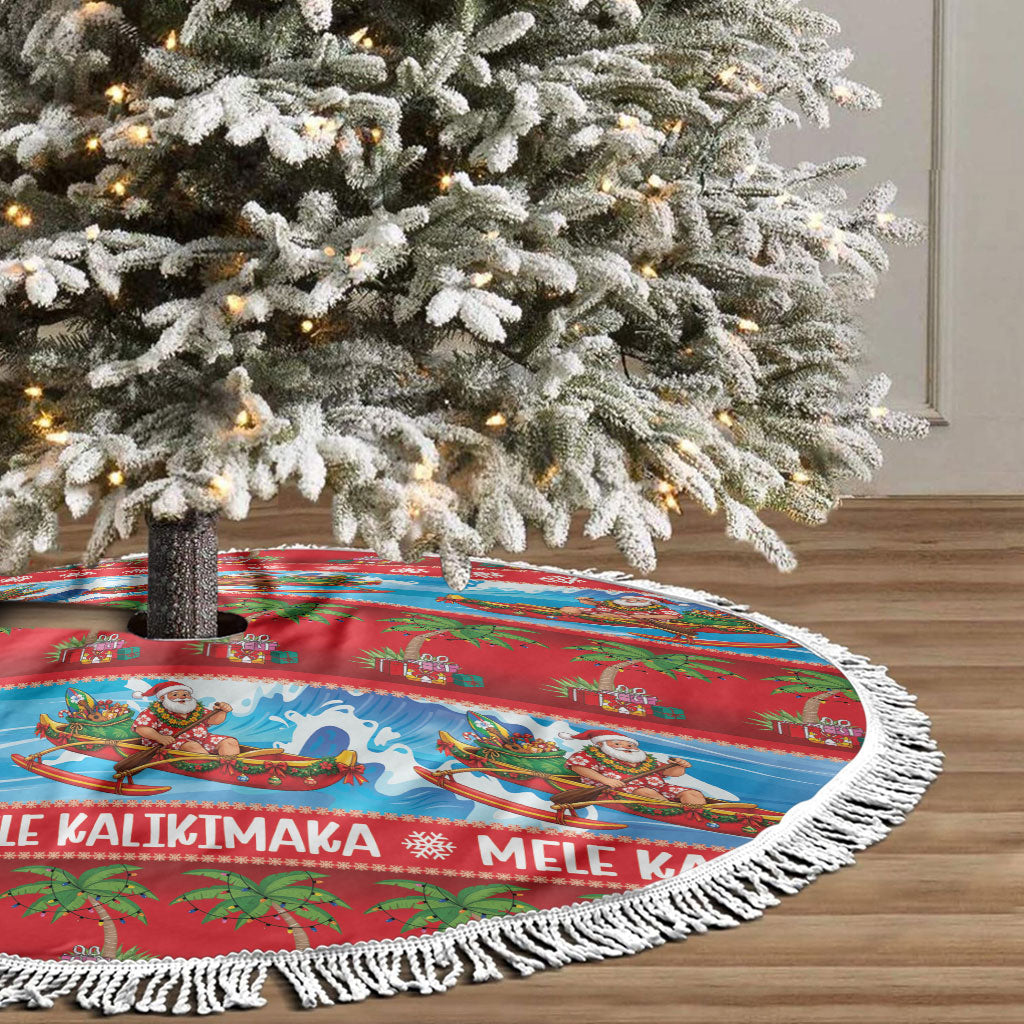 Hawaii Mele Kalikimaka Tree Skirt Outrigger Canoe Santa Festive Palm Seamless LT14 - Polynesian Pride