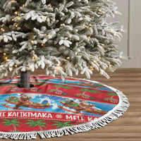 Hawaii Mele Kalikimaka Tree Skirt Outrigger Canoe Santa Festive Palm Seamless LT14 - Polynesian Pride