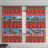 Hawaii Mele Kalikimaka Window Curtain Outrigger Canoe Santa Festive Palm Seamless LT14 With Hooks Red - Polynesian Pride