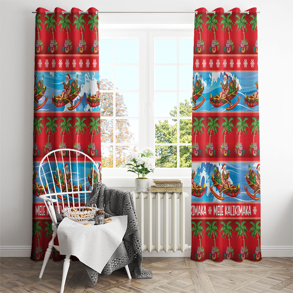 Hawaii Mele Kalikimaka Window Curtain Outrigger Canoe Santa Festive Palm Seamless LT14 - Polynesian Pride