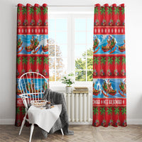 Hawaii Mele Kalikimaka Window Curtain Outrigger Canoe Santa Festive Palm Seamless LT14 - Polynesian Pride