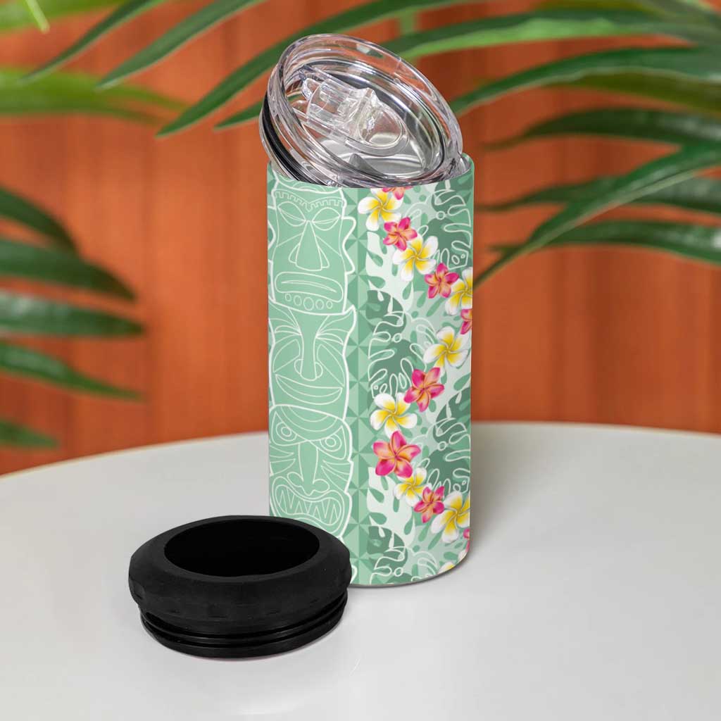 Menthol Green Aloha Hawaii Tiki 4 in 1 Can Cooler Tumbler Tropical Plumeria - Seamless Style LT14 - Polynesian Pride