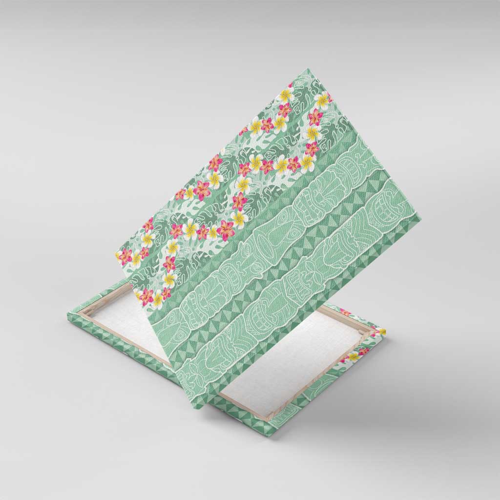 Menthol Green Aloha Hawaii Tiki Canvas Wall Art Tropical Plumeria - Seamless Style