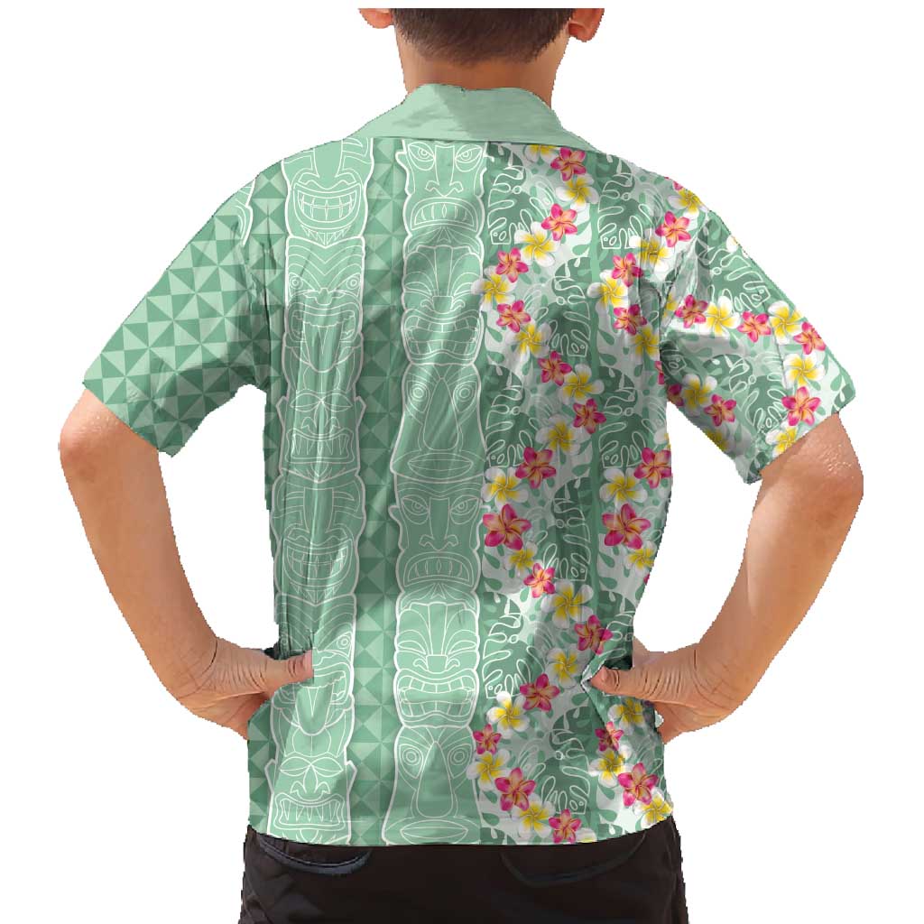 Menthol Green Aloha Hawaii Tiki Family Matching Mermaid Dress and Hawaiian Shirt Tropical Plumeria - Seamless Style LT14 - Polynesian Pride