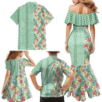 Menthol Green Aloha Hawaii Tiki Family Matching Mermaid Dress and Hawaiian Shirt Tropical Plumeria - Seamless Style LT14 - Polynesian Pride