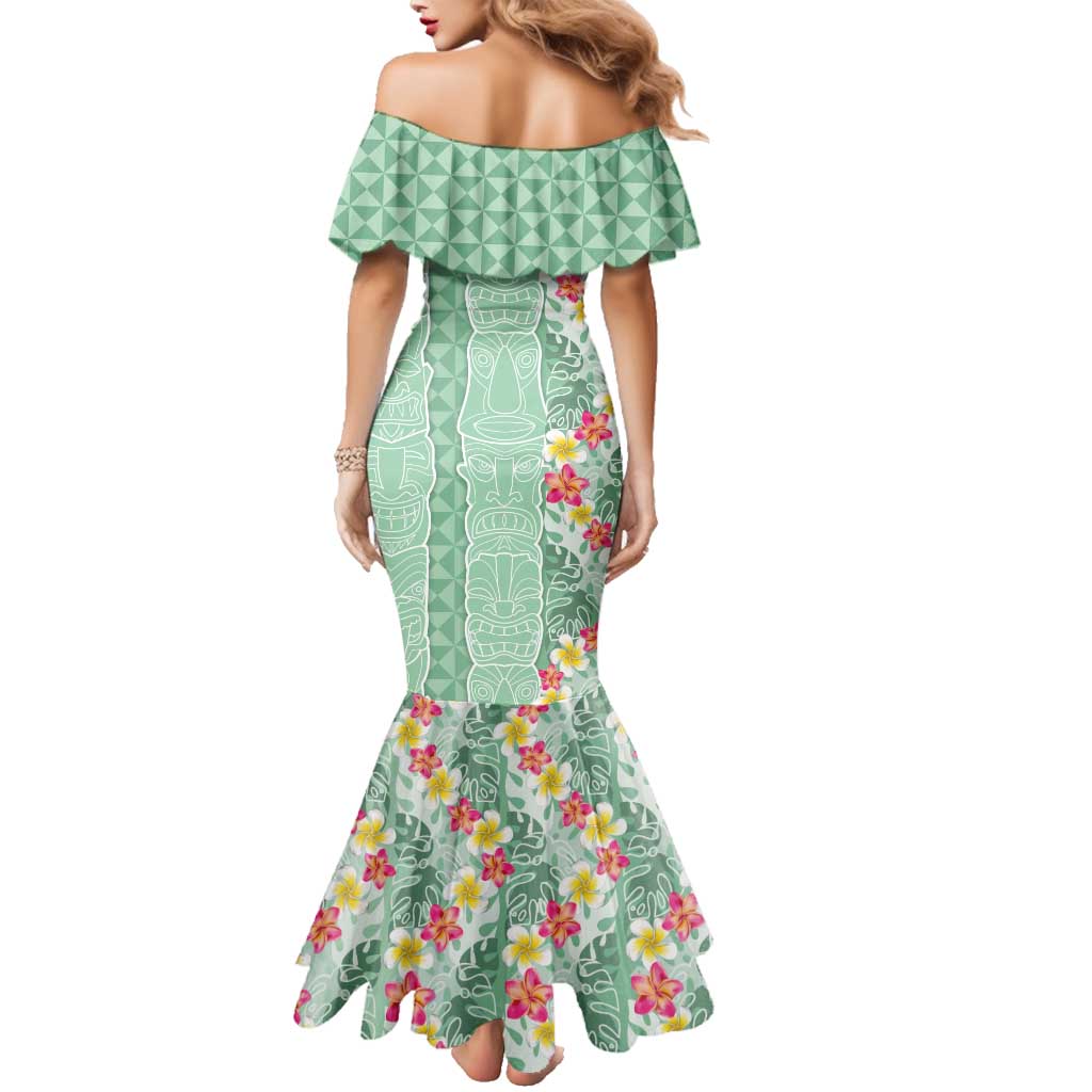 Menthol Green Aloha Hawaii Tiki Family Matching Mermaid Dress and Hawaiian Shirt Tropical Plumeria - Seamless Style LT14 - Polynesian Pride