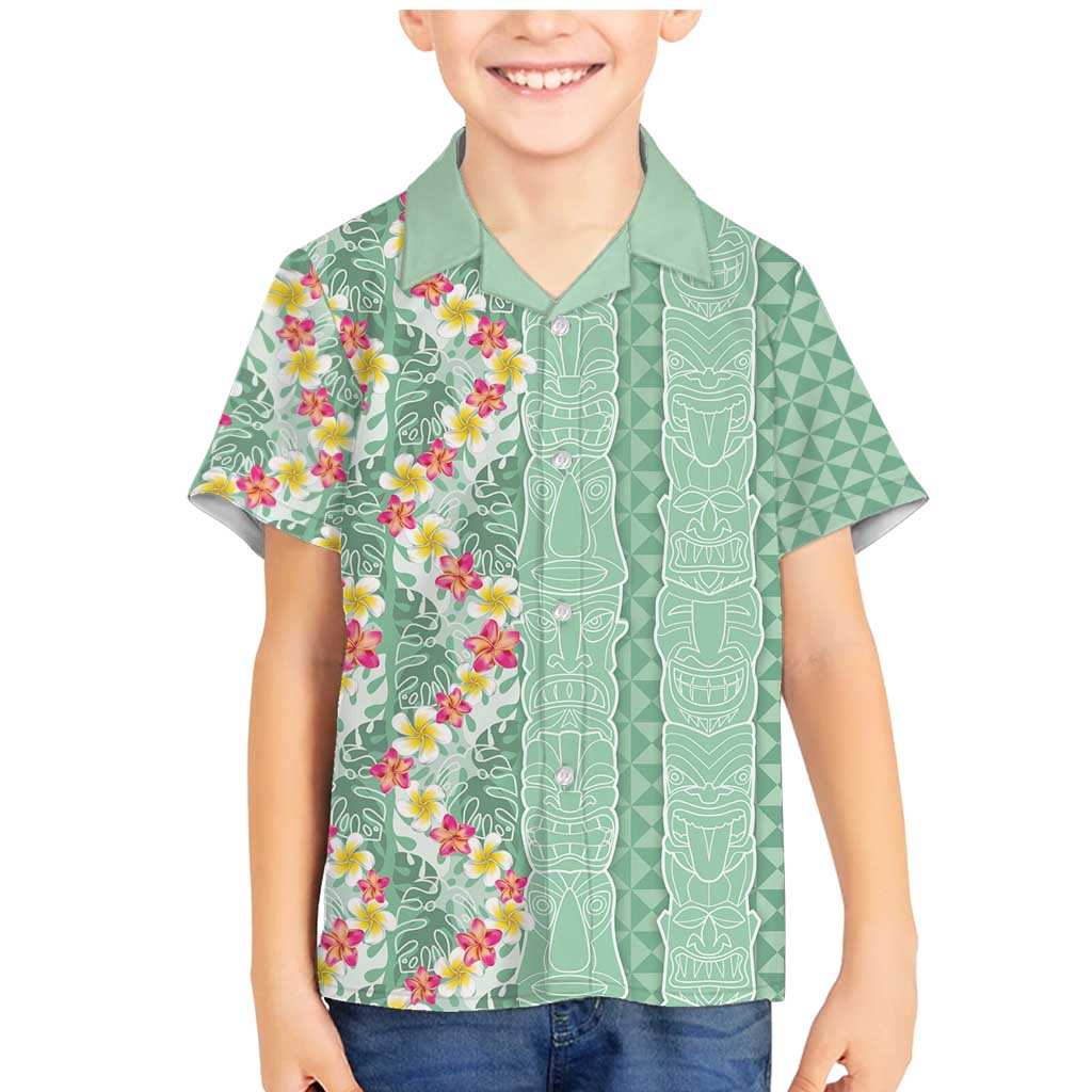 Menthol Green Aloha Hawaii Tiki Family Matching Mermaid Dress and Hawaiian Shirt Tropical Plumeria - Seamless Style LT14 Son's Shirt Green - Polynesian Pride
