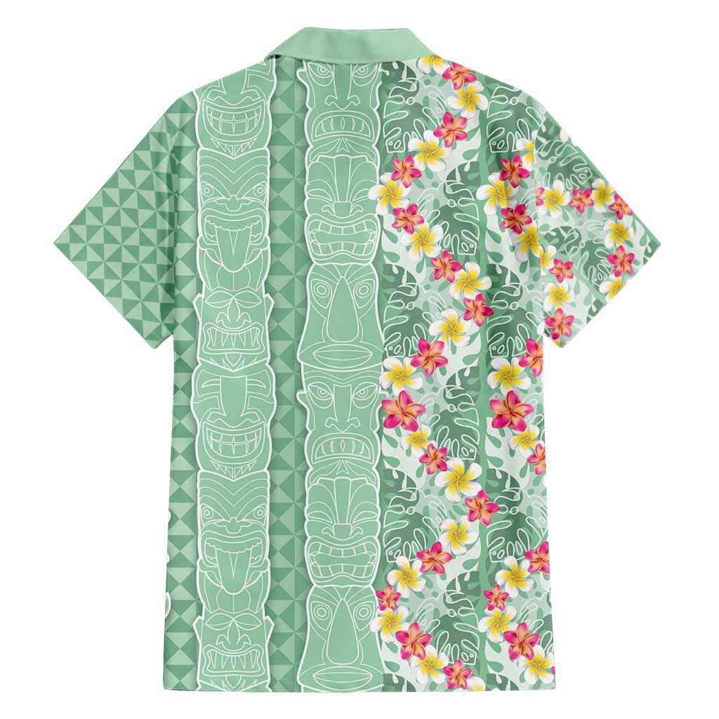 Menthol Green Aloha Hawaii Tiki Family Matching Off Shoulder Maxi Dress and Hawaiian Shirt Tropical Plumeria - Seamless Style LT14 - Polynesian Pride