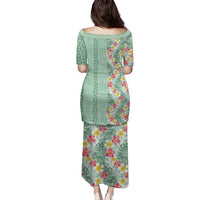 Menthol Green Aloha Hawaii Tiki Family Matching Puletasi and Hawaiian Shirt Tropical Plumeria - Seamless Style LT14 - Polynesian Pride