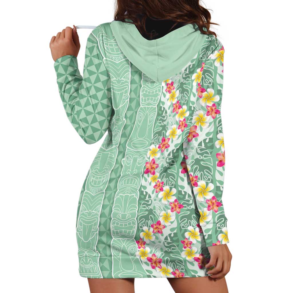 Menthol Green Aloha Hawaii Tiki Hoodie Dress Tropical Plumeria - Seamless Style LT14 - Polynesian Pride
