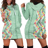Menthol Green Aloha Hawaii Tiki Hoodie Dress Tropical Plumeria - Seamless Style LT14 - Polynesian Pride