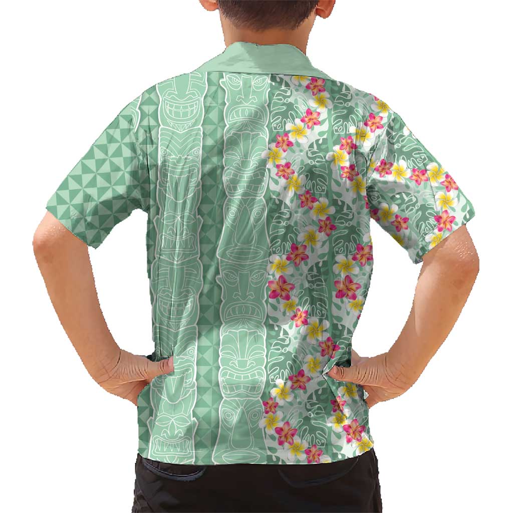 Menthol Green Aloha Hawaii Tiki Kid Hawaiian Shirt Tropical Plumeria - Seamless Style LT14 - Polynesian Pride
