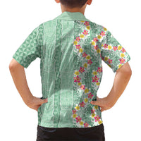 Menthol Green Aloha Hawaii Tiki Kid Hawaiian Shirt Tropical Plumeria - Seamless Style LT14 - Polynesian Pride