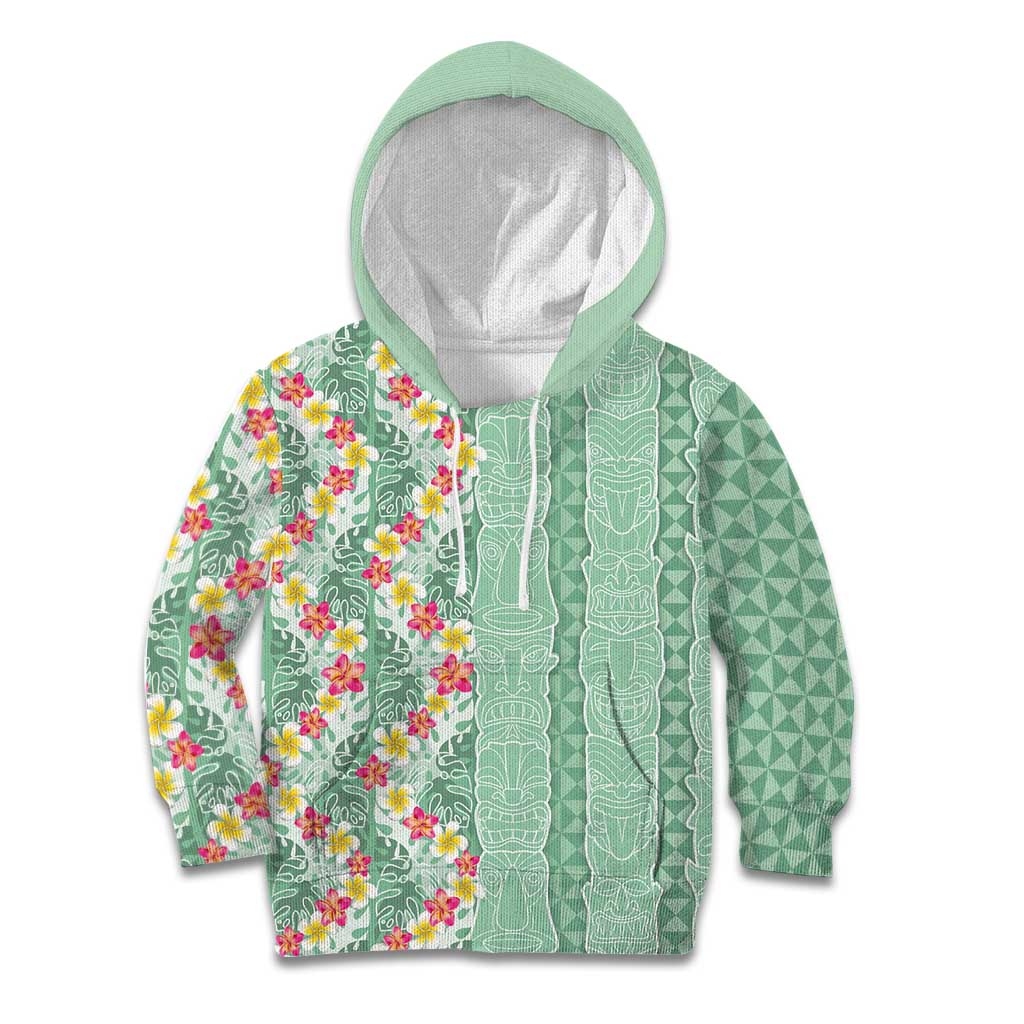 Menthol Green Aloha Hawaii Tiki Kid Hoodie Tropical Plumeria - Seamless Style LT14 Hoodie Green - Polynesian Pride