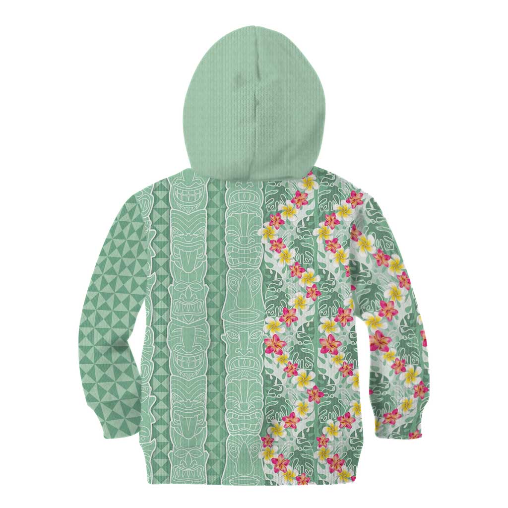 Menthol Green Aloha Hawaii Tiki Kid Hoodie Tropical Plumeria - Seamless Style LT14 - Polynesian Pride