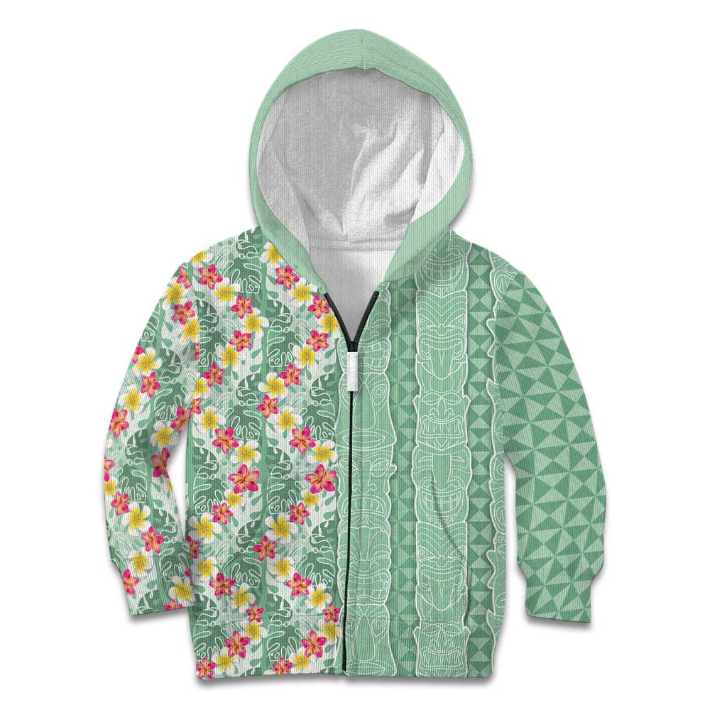 Menthol Green Aloha Hawaii Tiki Kid Hoodie Tropical Plumeria - Seamless Style LT14 Zip Hoodie Green - Polynesian Pride