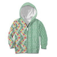 Menthol Green Aloha Hawaii Tiki Kid Hoodie Tropical Plumeria - Seamless Style LT14 Zip Hoodie Green - Polynesian Pride