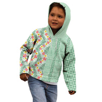 Menthol Green Aloha Hawaii Tiki Kid Hoodie Tropical Plumeria - Seamless Style LT14 - Polynesian Pride