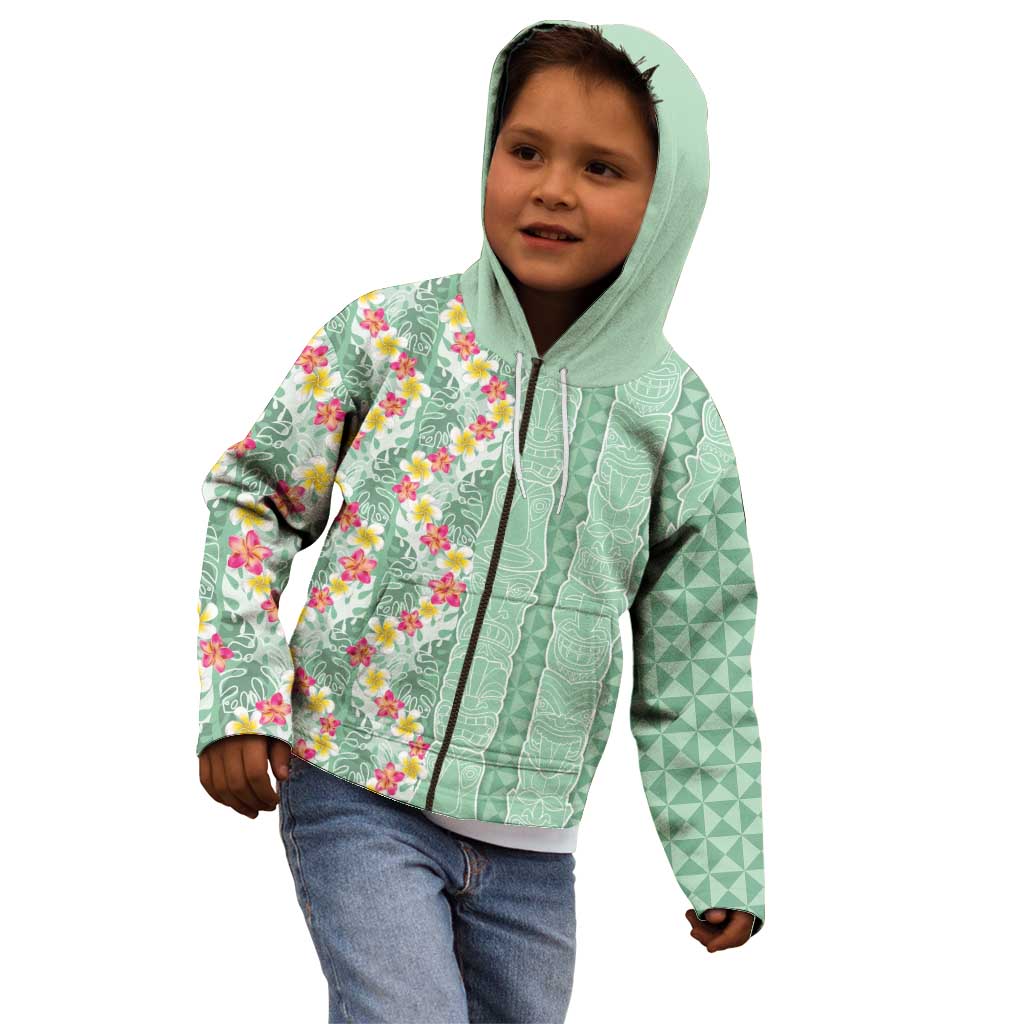 Menthol Green Aloha Hawaii Tiki Kid Hoodie Tropical Plumeria - Seamless Style LT14 - Polynesian Pride
