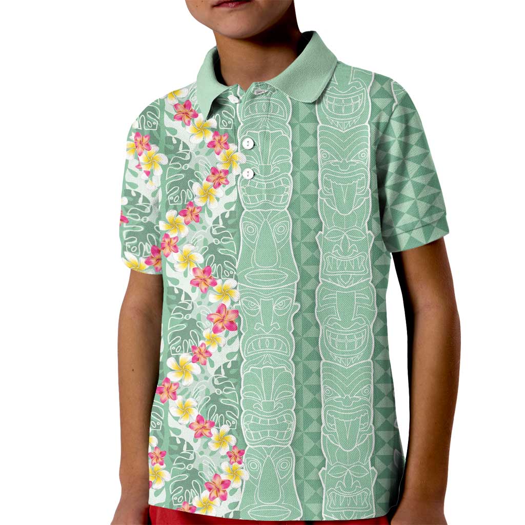 Menthol Green Aloha Hawaii Tiki Kid Polo Shirt Tropical Plumeria - Seamless Style LT14 Kid Green - Polynesian Pride
