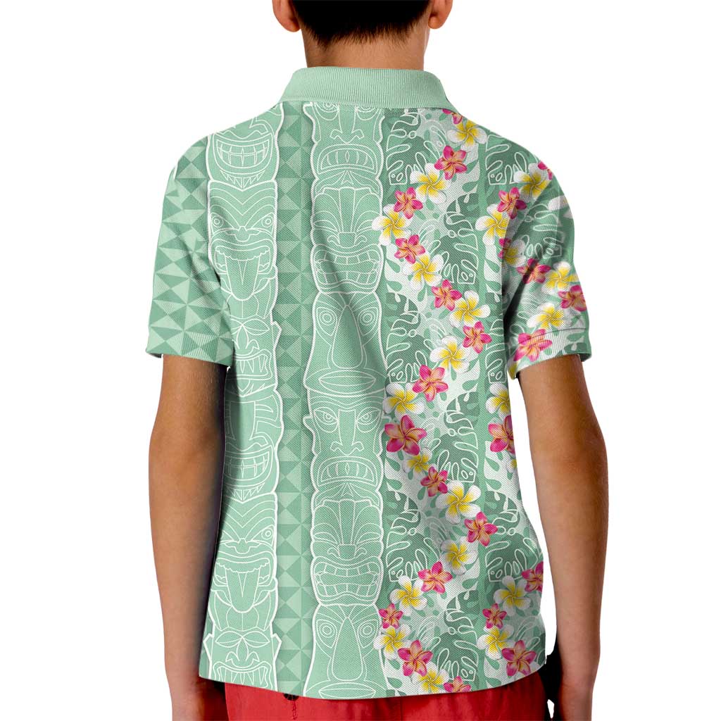 Menthol Green Aloha Hawaii Tiki Kid Polo Shirt Tropical Plumeria - Seamless Style LT14 - Polynesian Pride