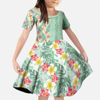 Menthol Green Aloha Hawaii Tiki Kid Short Sleeve Dress Tropical Plumeria - Seamless Style LT14 KID Green - Polynesian Pride