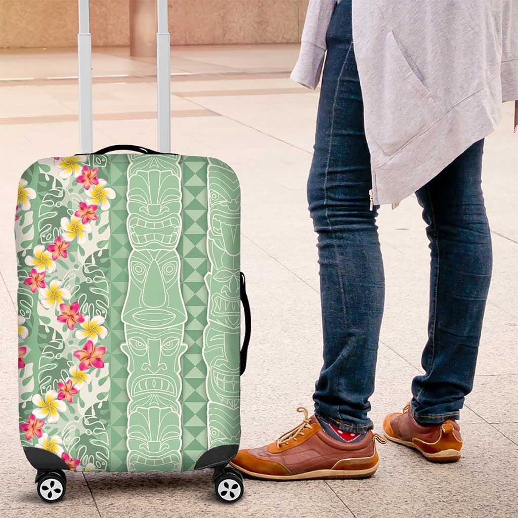 Menthol Green Aloha Hawaii Tiki Luggage Cover Tropical Plumeria - Seamless Style LT14 Green - Polynesian Pride