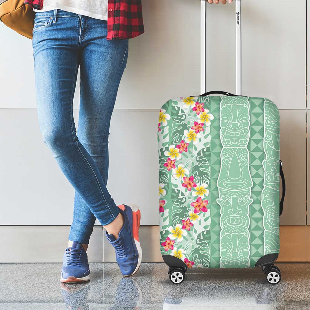 Menthol Green Aloha Hawaii Tiki Luggage Cover Tropical Plumeria - Seamless Style LT14 - Polynesian Pride