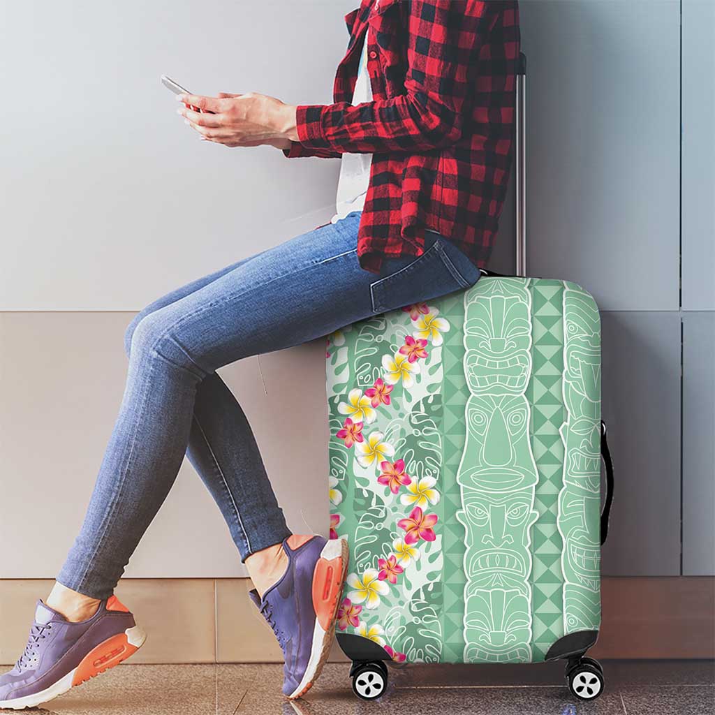 Menthol Green Aloha Hawaii Tiki Luggage Cover Tropical Plumeria - Seamless Style LT14 - Polynesian Pride