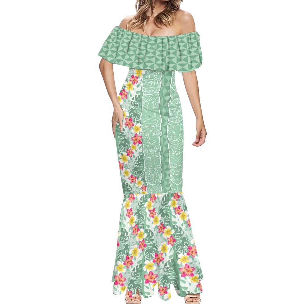 Menthol Green Aloha Hawaii Tiki Mermaid Dress Tropical Plumeria - Seamless Style LT14 - Polynesian Pride