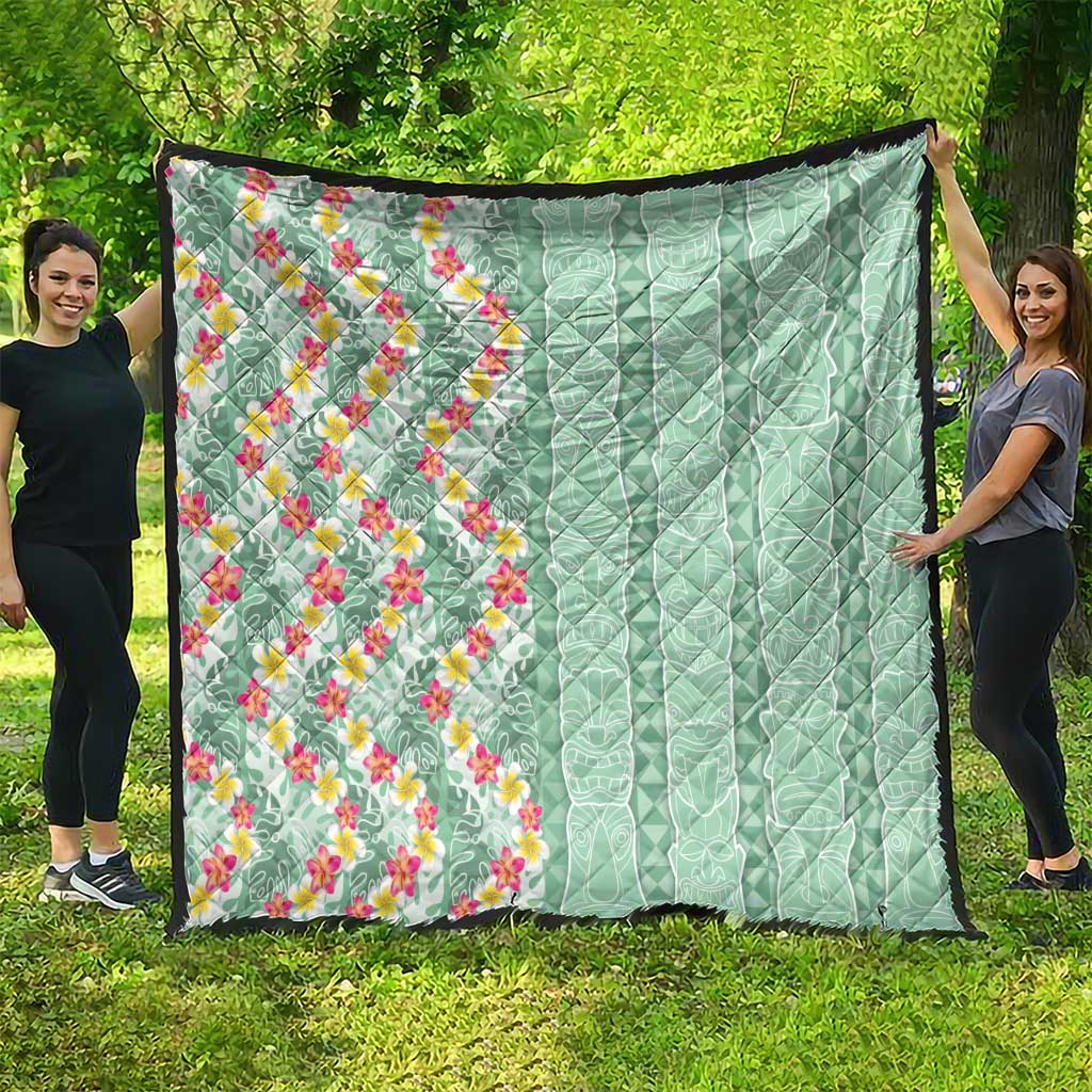 Menthol Green Aloha Hawaii Tiki Quilt Tropical Plumeria - Seamless Style