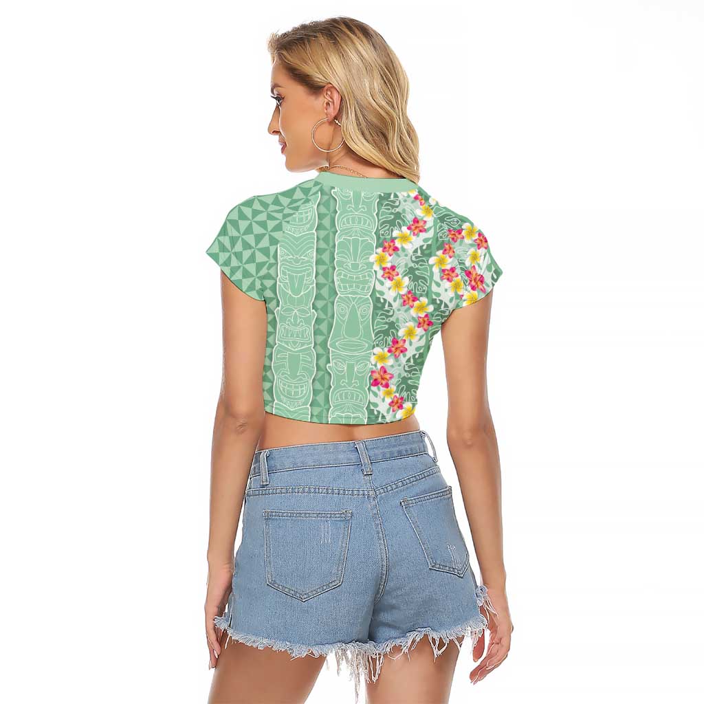 Menthol Green Aloha Hawaii Tiki Raglan Cropped T Shirt Tropical Plumeria - Seamless Style LT14 - Polynesian Pride