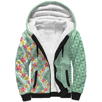 Menthol Green Aloha Hawaii Tiki Sherpa Hoodie Tropical Plumeria - Seamless Style LT14 Unisex Green - Polynesian Pride
