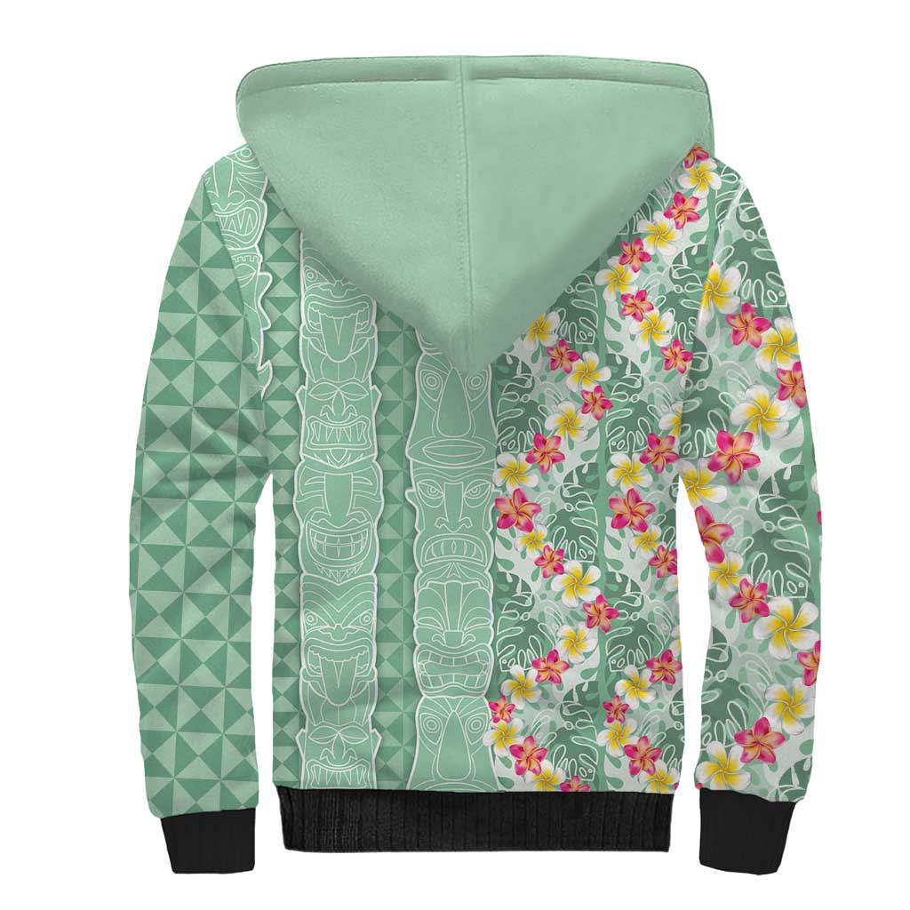 Menthol Green Aloha Hawaii Tiki Sherpa Hoodie Tropical Plumeria - Seamless Style LT14 - Polynesian Pride