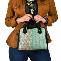 Menthol Green Aloha Hawaii Tiki Shoulder Handbag Tropical Plumeria - Seamless Style