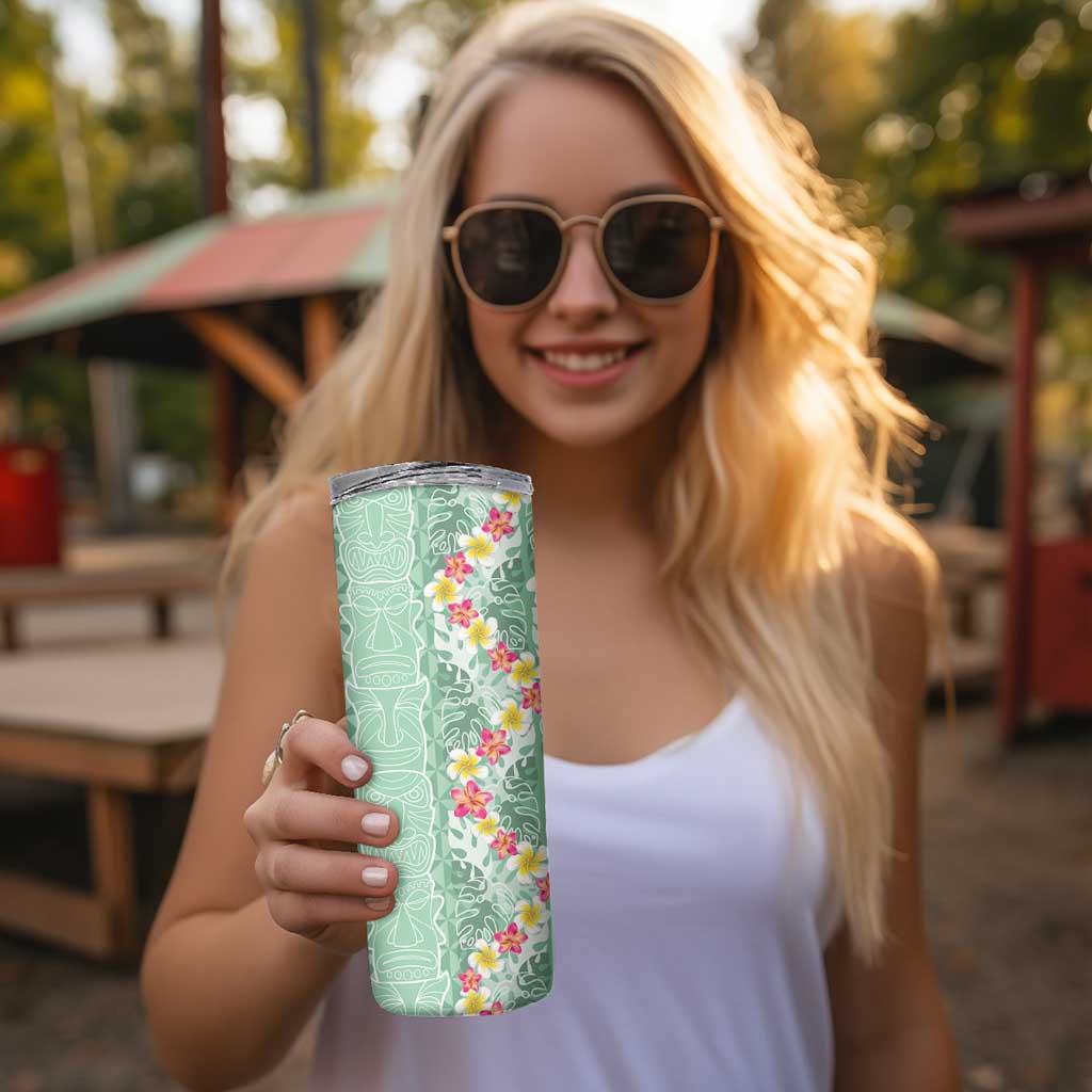 Menthol Green Aloha Hawaii Tiki Skinny Tumbler Tropical Plumeria - Seamless Style LT14 - Polynesian Pride