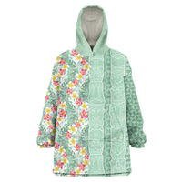Menthol Green Aloha Hawaii Tiki Wearable Blanket Hoodie Tropical Plumeria - Seamless Style LT14 One Size Green - Polynesian Pride