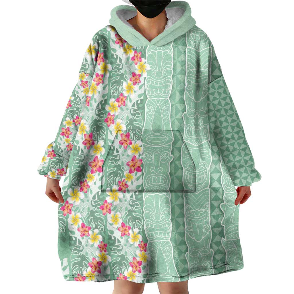 Menthol Green Aloha Hawaii Tiki Wearable Blanket Hoodie Tropical Plumeria - Seamless Style LT14 - Polynesian Pride